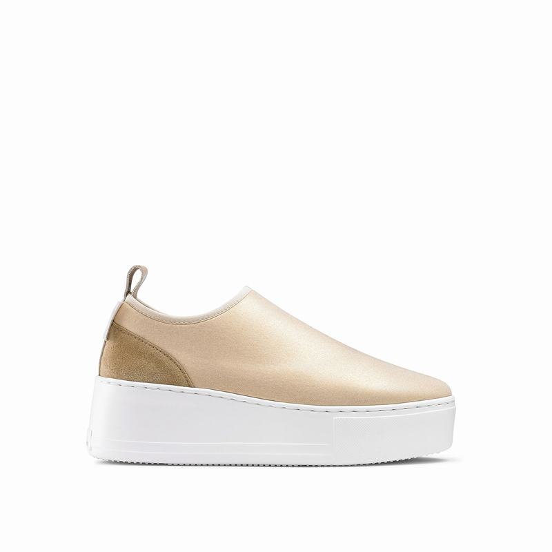 Russell & Bromley Park Flex Stretch Flatform Sneakers Womens Metallic [IQM3846GZ]